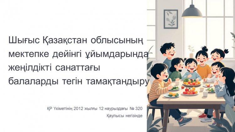 Шығыс Қазақстан облысының мектепке дейінгі ұйымдарында жеңілдікті санаттағы балаларды тегін тамақтандыру